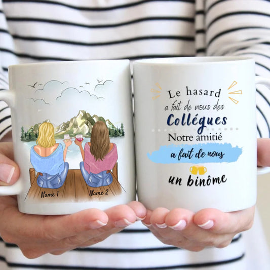 Un binome, Meilleures collègues avec boisson - Mug personnalisé (2-4 personnes, idée cadeau collègue