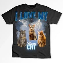 Ladda upp bild till gallerivisning, I love my Cat Vintage 90s - Personalisiertes Foto T-Shirt (100% Baumwolle, Unisex)
