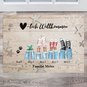 Herzlich Willkommen - Personalisierte Weihnachtszeit Fußmatte Familie (2-8 Personen & Haustiere)