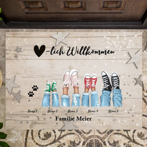 Herzlich Willkommen - Personalisierte Weihnachtszeit Fußmatte Familie (2-8 Personen & Haustiere)