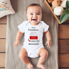 Ladda upp bild till gallerivisning, Baby Preisliste, Windeln wechseln gratis - Personalisierter Baby-Onesie/ Strampler, witziges Weihnachtsgeschenk, 100% Bio-Baumwolle
