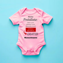 Ladda upp bild till gallerivisning, Baby Preisliste, Windeln wechseln gratis - Personalisierter Baby-Onesie/ Strampler, witziges Weihnachtsgeschenk, 100% Bio-Baumwolle
