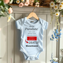 Ladda upp bild till gallerivisning, Baby Preisliste, Windeln wechseln gratis - Personalisierter Baby-Onesie/ Strampler, witziges Weihnachtsgeschenk, 100% Bio-Baumwolle
