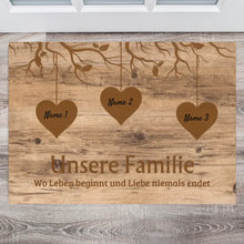 Ladda upp bild till gallerivisning, Unsere Familie, wo Leben beginnt und Liebe niemals endet - Personalisierte Fußmatte (für innen und aussen)
