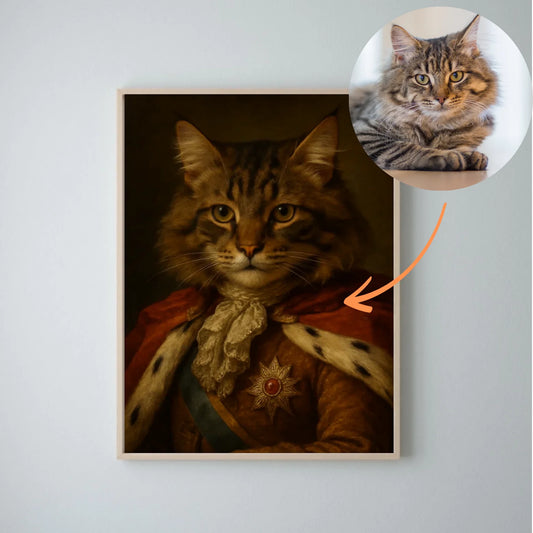 Adeliges Haustier Portrait - Personalisiertes Poster mit Fotoupload im Stil eines royalen Öl-Gemäldes (Hund, Katze, etc.)