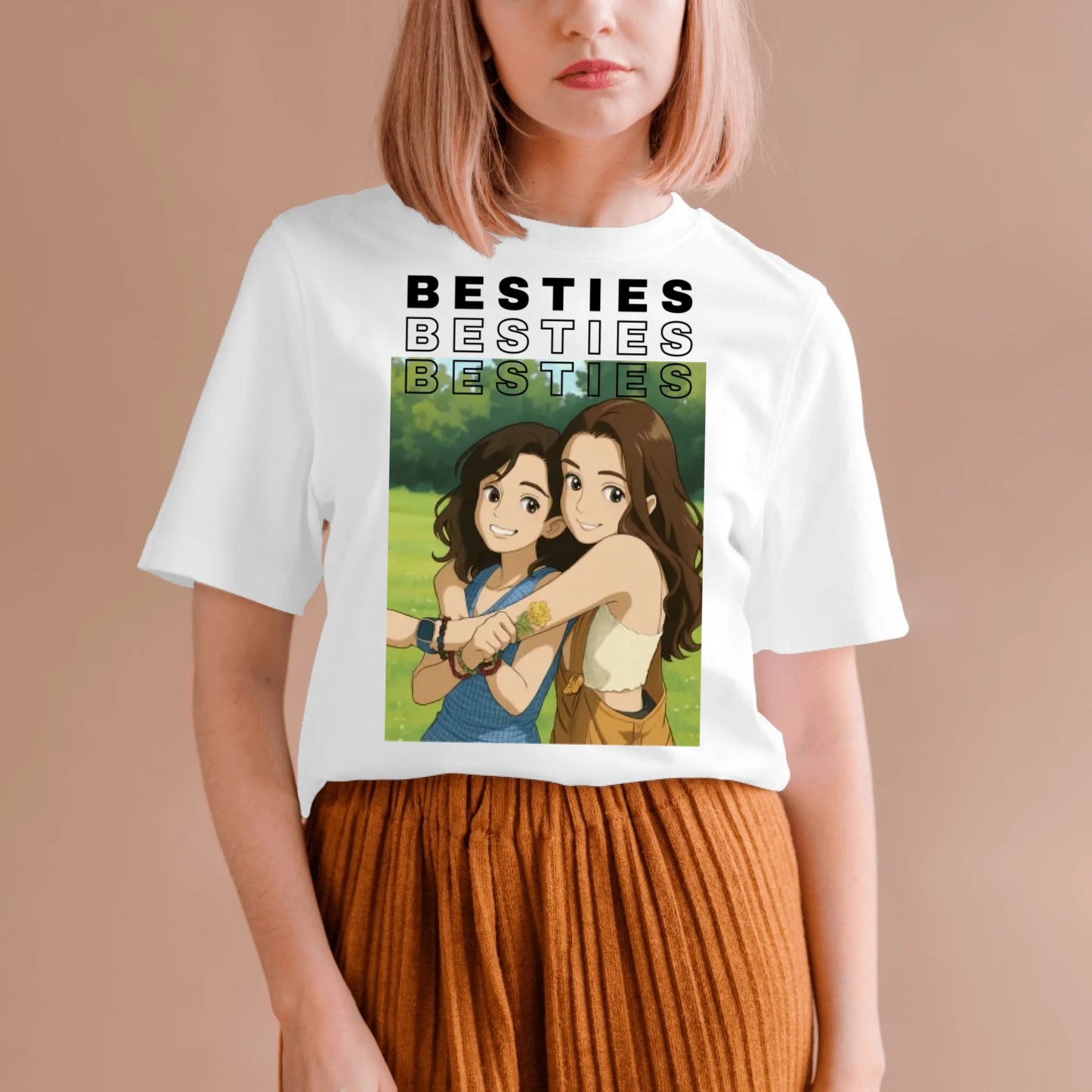 Bild als Comic/ Anime Zeichnung - Personalisiertes Foto T-Shirt Besties (100% Baumwolle, Unisex)
