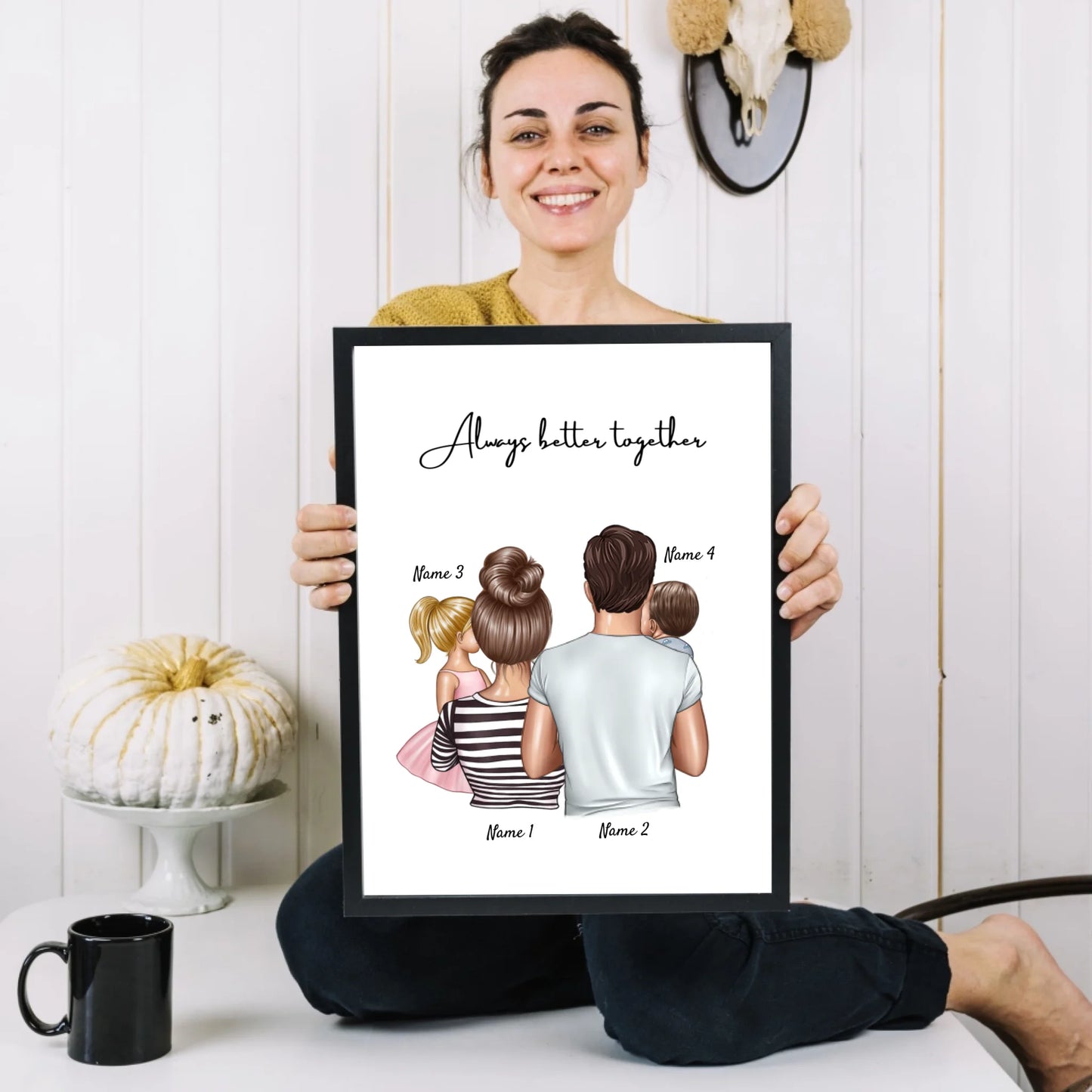 Lycklig familj - Personaliserad Poster (Föräldrar med 1-4 barn)