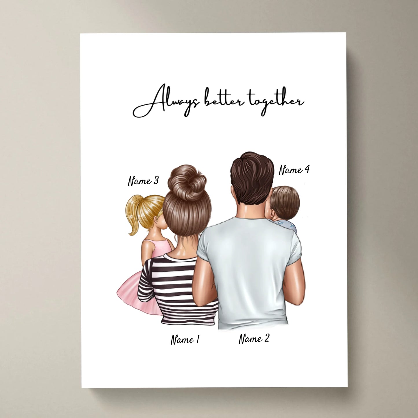 Lycklig familj - Personaliserad Poster (Föräldrar med 1-4 barn)