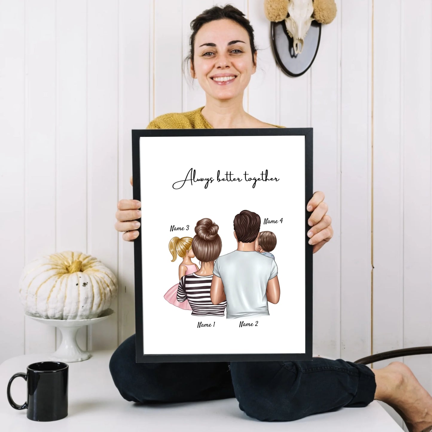 Lycklig familj - Personaliserad Poster (Föräldrar med 1-4 barn)
