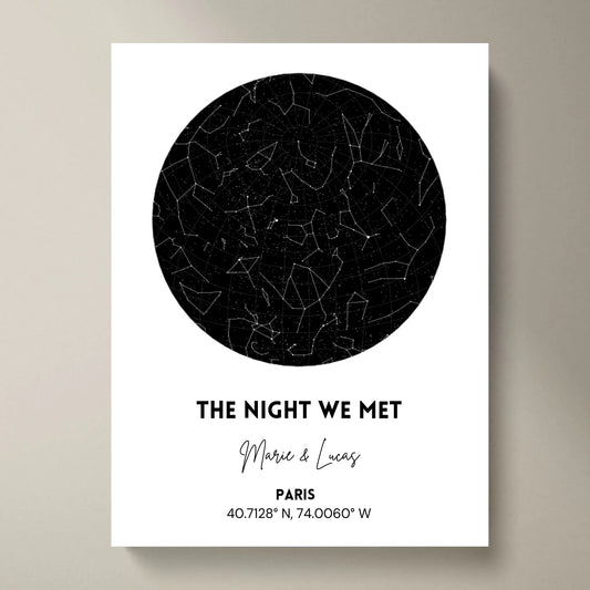 Notre ciel étoilé, The night we met - Poster personnalisé avec carte du ciel, signe astrologique