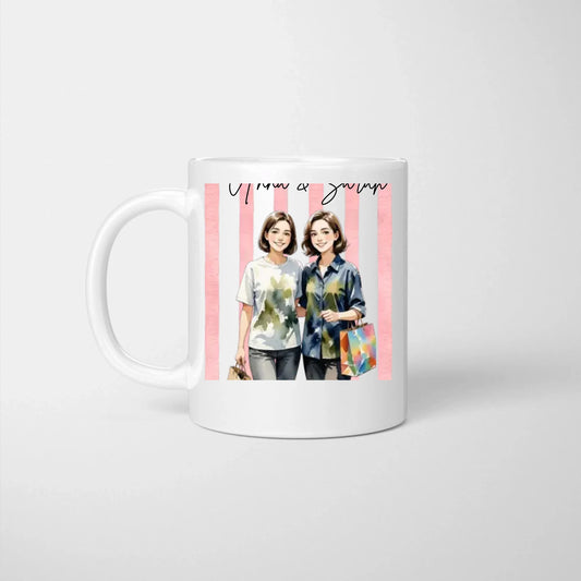 Personalisierte Aquarell-Stil Tasse mit eigenem Foto und Namen für Freundinnen, Partner, Familie etc.