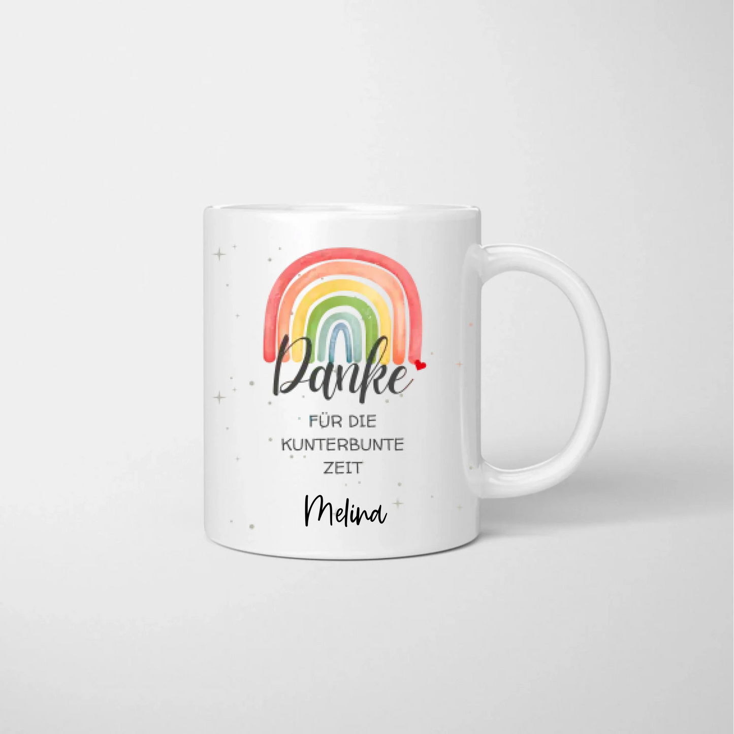 Danke für die kunterbunte Zeit - Personalisierte Tasse, Abschiedsgeschenk, Erzieher, Kindergarten, Kita, Schule, Lehrer, Tagesmutter, etc.