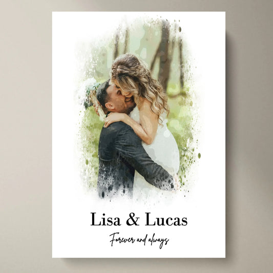Personalisiertes Pärchen Wasserfarben Foto Poster - Individuelles Poster mit und ohne Rahmen