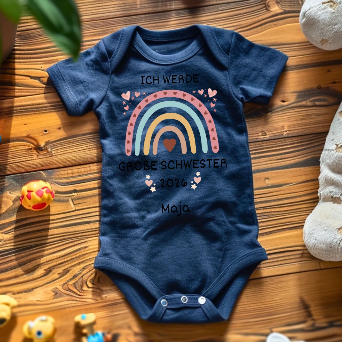 Kleine Schwester/ kleiner Bruder - Personalisierter Baby Strampler zur Geburt, Geschwister (100% Bio-Baumwolle)
