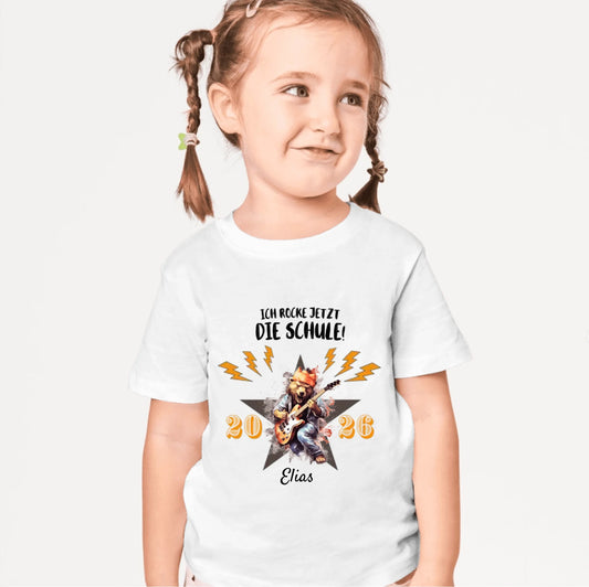 Ich rocke jetzt die Schule! - Personalisiertes T-Shirt für Kinder zur Einschulung (100% Baumwolle)