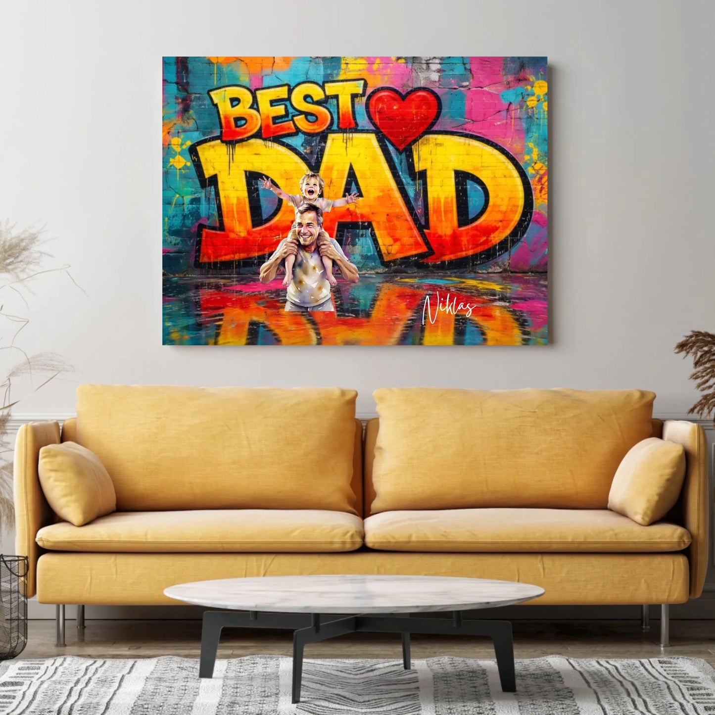 Personalisiertes Foto-Poster Best Dad Graffitiwand/ Aquarell Stil für Papa, Mama (Eigenes Bild hochladen)