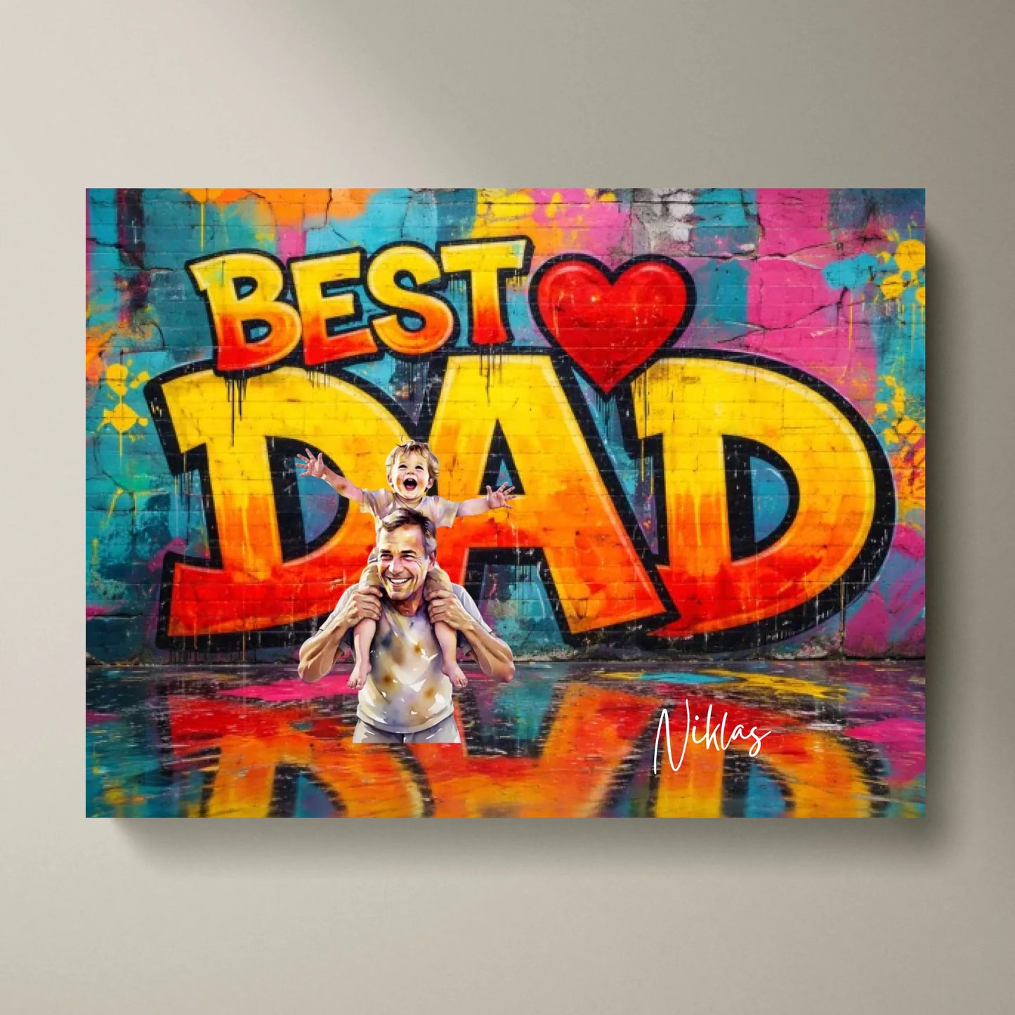 Personalisiertes Foto-Poster Best Dad Graffitiwand/ Aquarell Stil für Papa, Mama (Eigenes Bild hochladen)