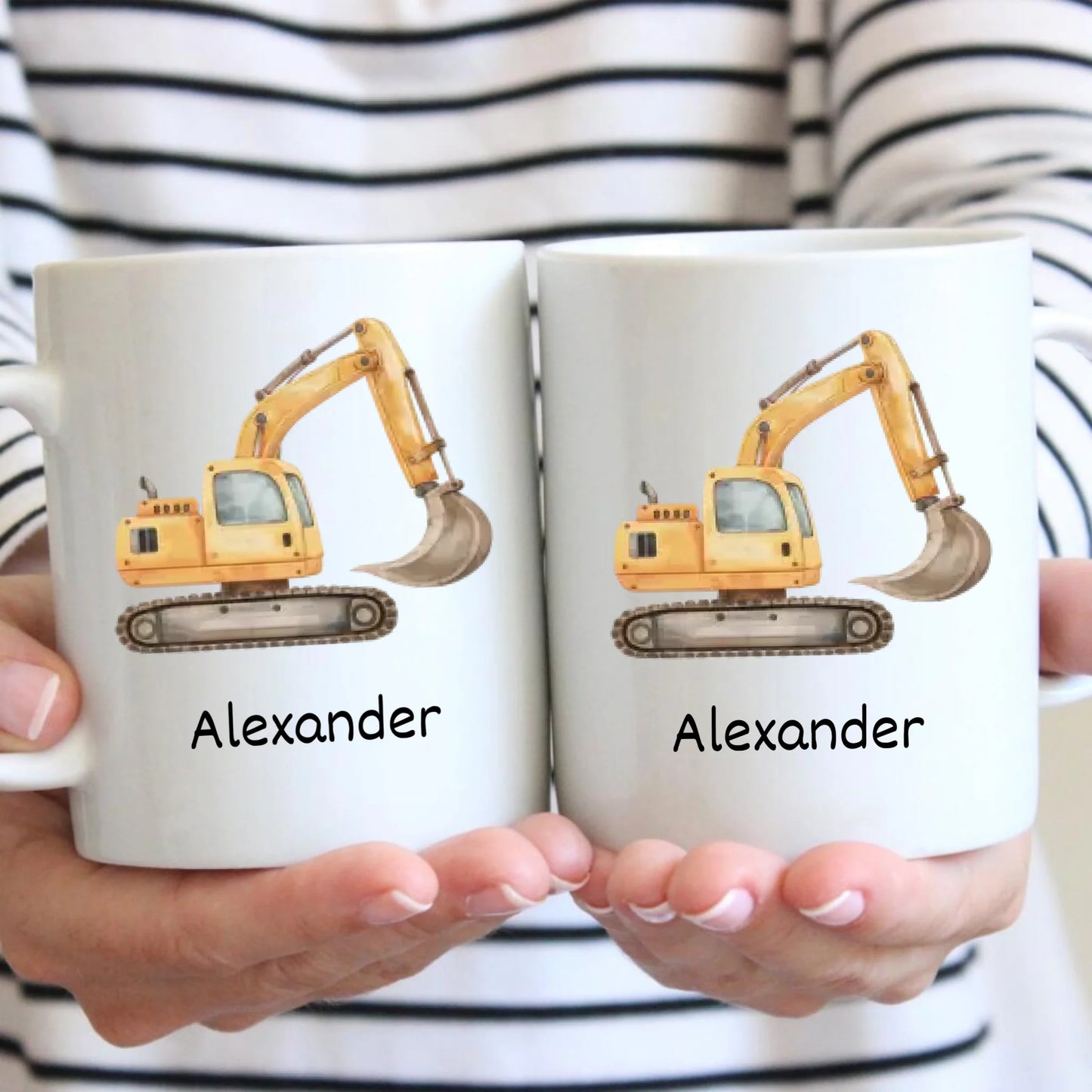Bagger Emaille Tasse Kinder - Personalisierter Becher für Kinder, Schüler, mit Namen