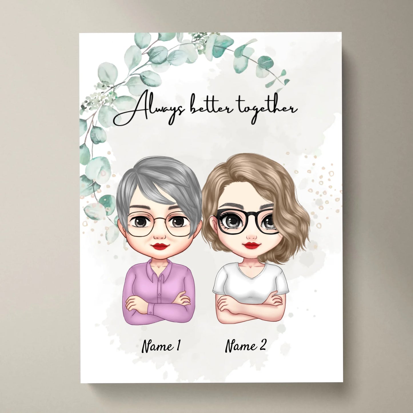 Mamma & döttrar Chibi - Personaliserad Poster (2-3 kvinnor)