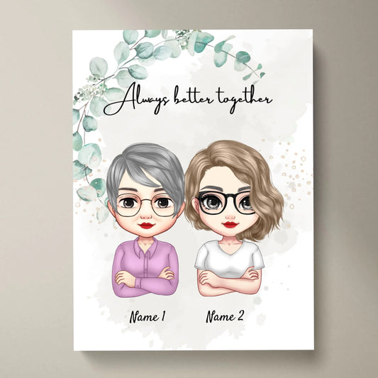 Mamma & döttrar Chibi - Personaliserad Poster (2-3 kvinnor)