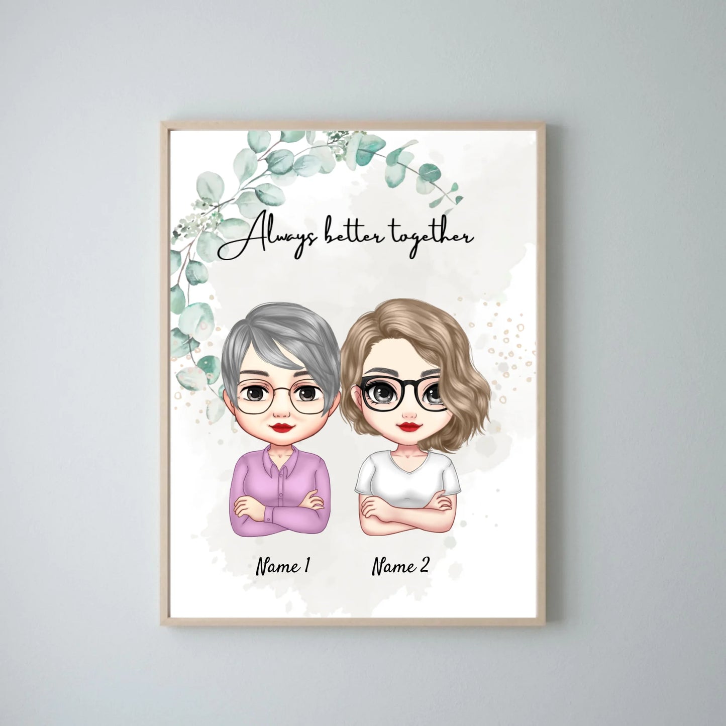 Mamma & döttrar Chibi - Personaliserad Poster (2-3 kvinnor)