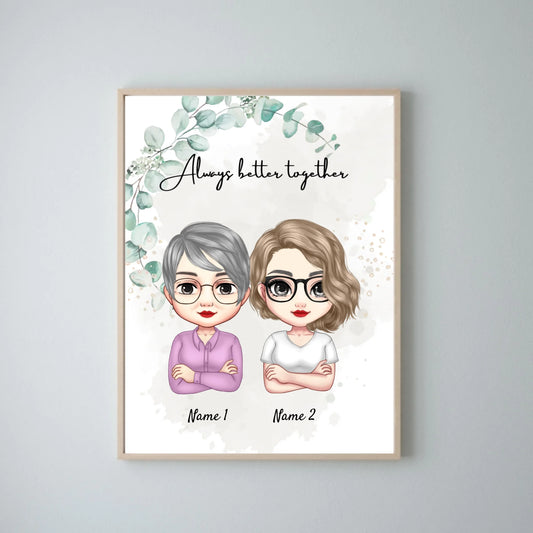 Mamma & döttrar Chibi - Personaliserad Poster (2-3 kvinnor)