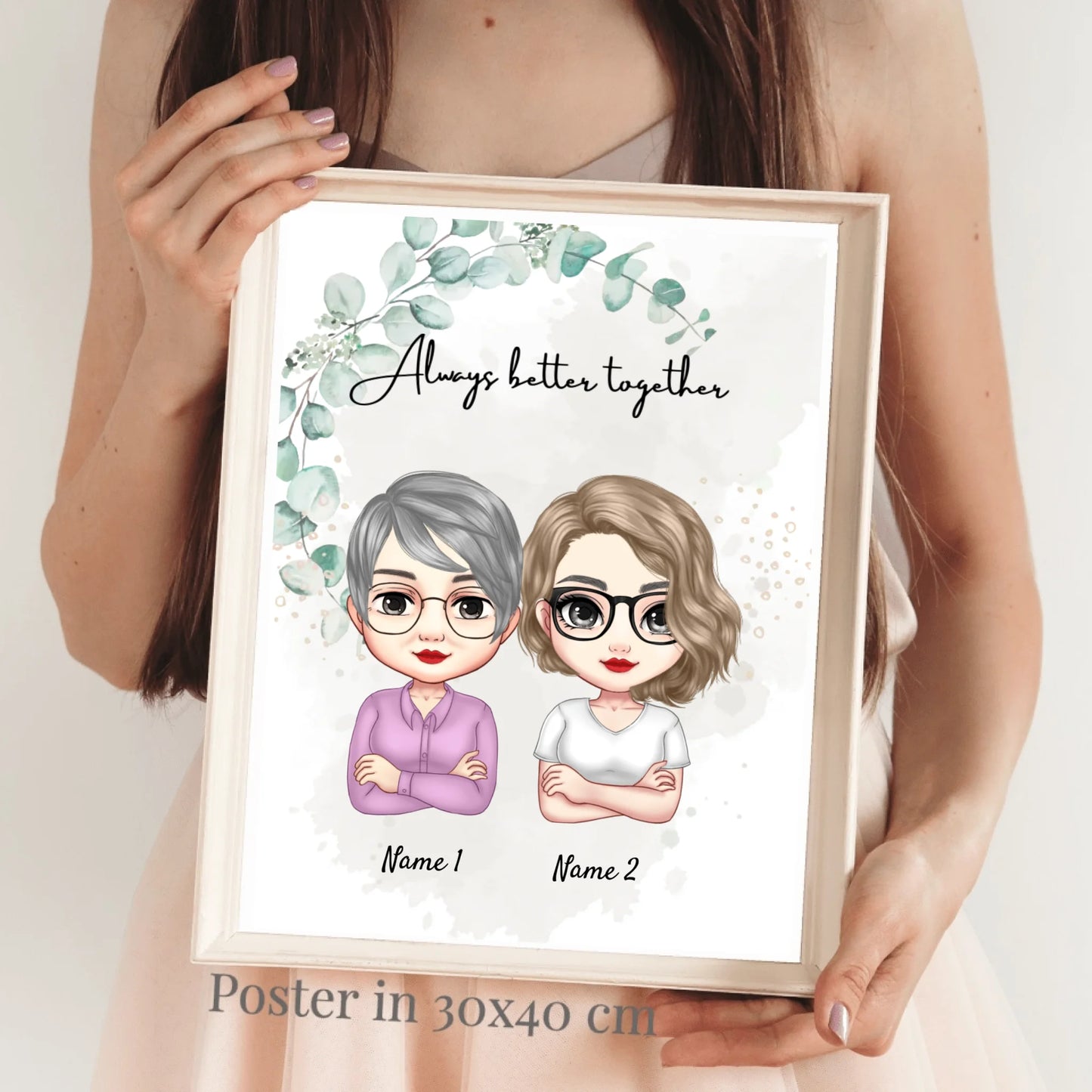 Mamma & döttrar Chibi - Personaliserad Poster (2-3 kvinnor)