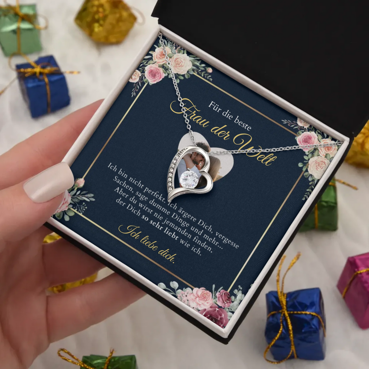 Forever Love "Bästa kvinnan" - Halsband med hjärthänge & personligt fotokort