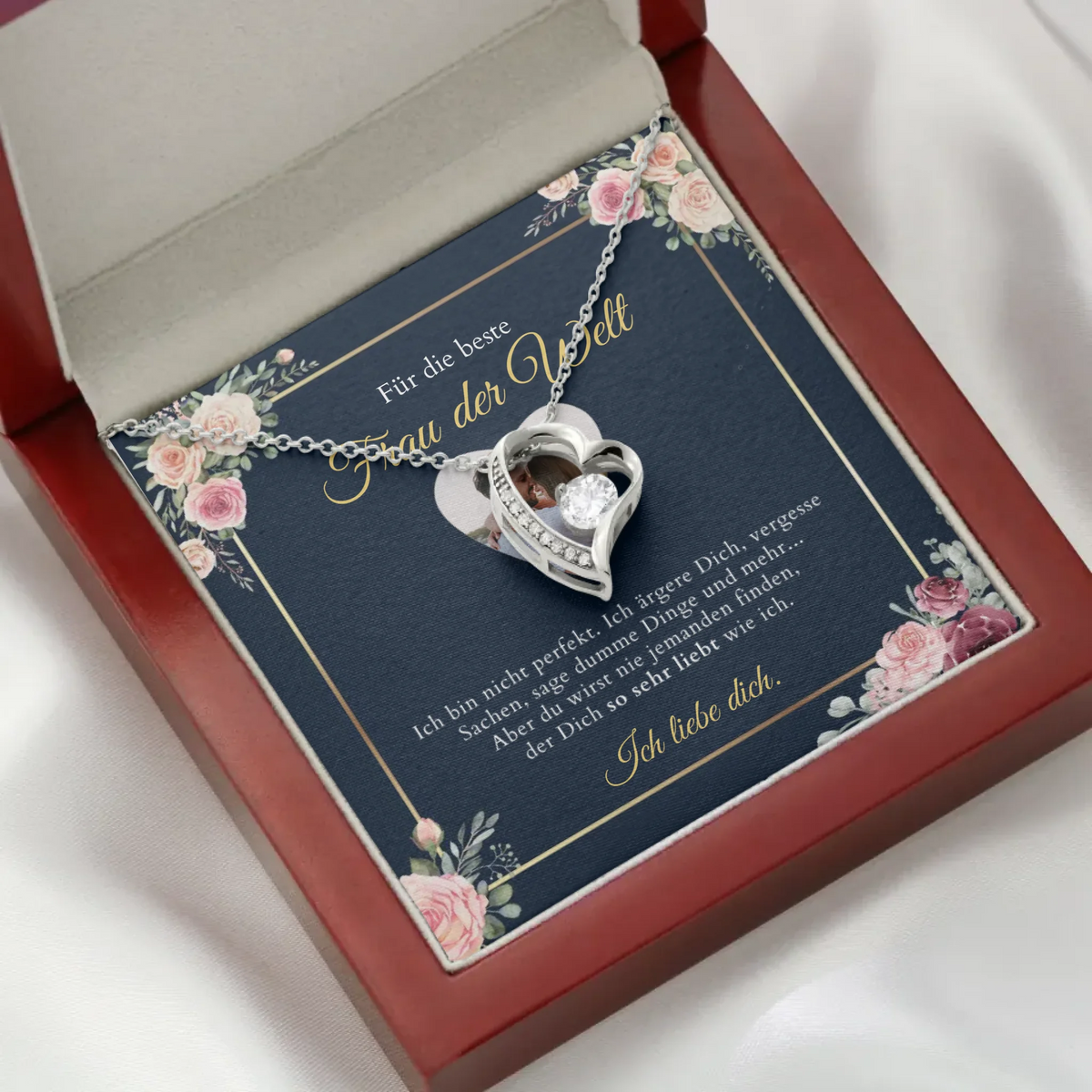 Forever Love "Bästa kvinnan" - Halsband med hjärthänge & personligt fotokort