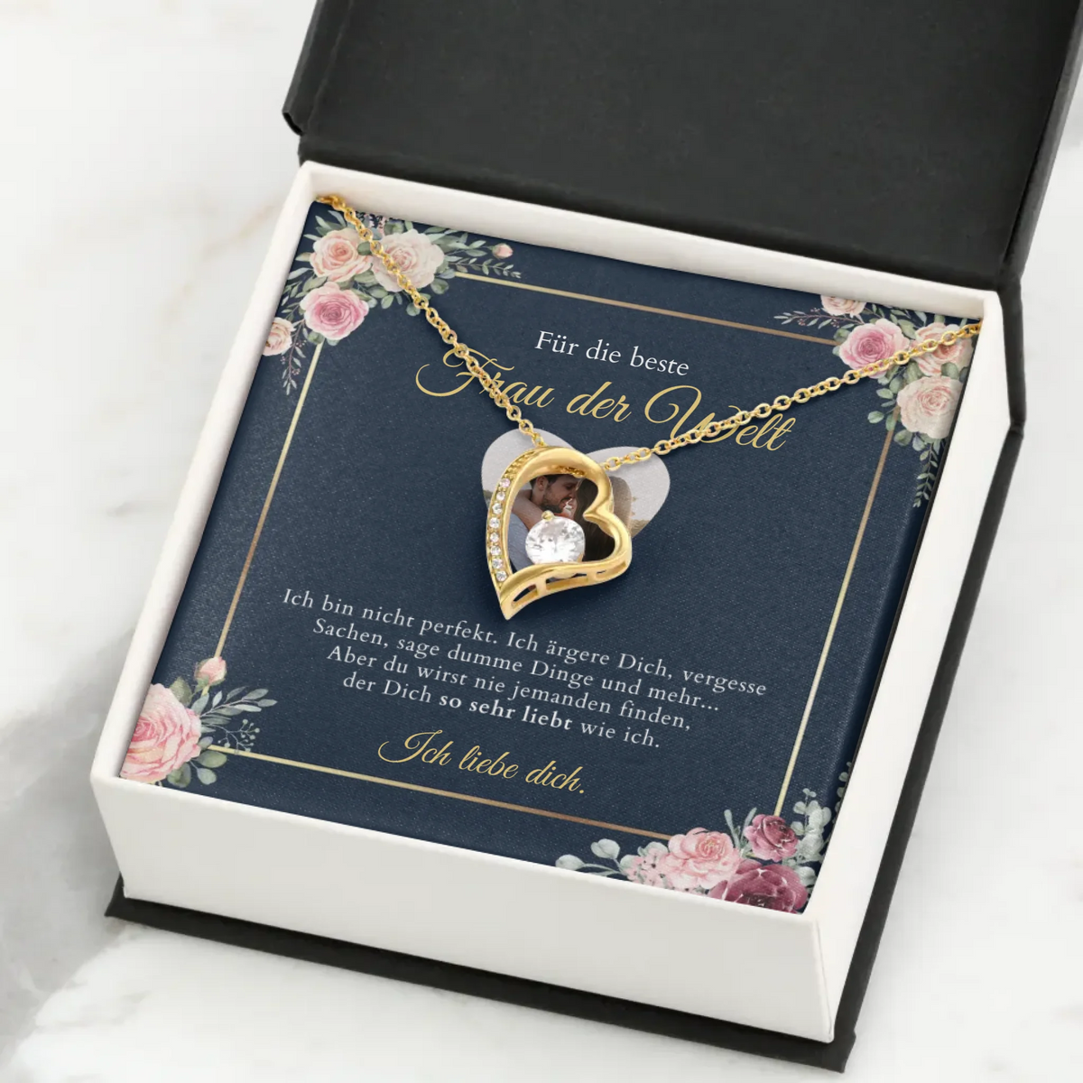 Forever Love "Bästa kvinnan" - Halsband med hjärthänge & personligt fotokort