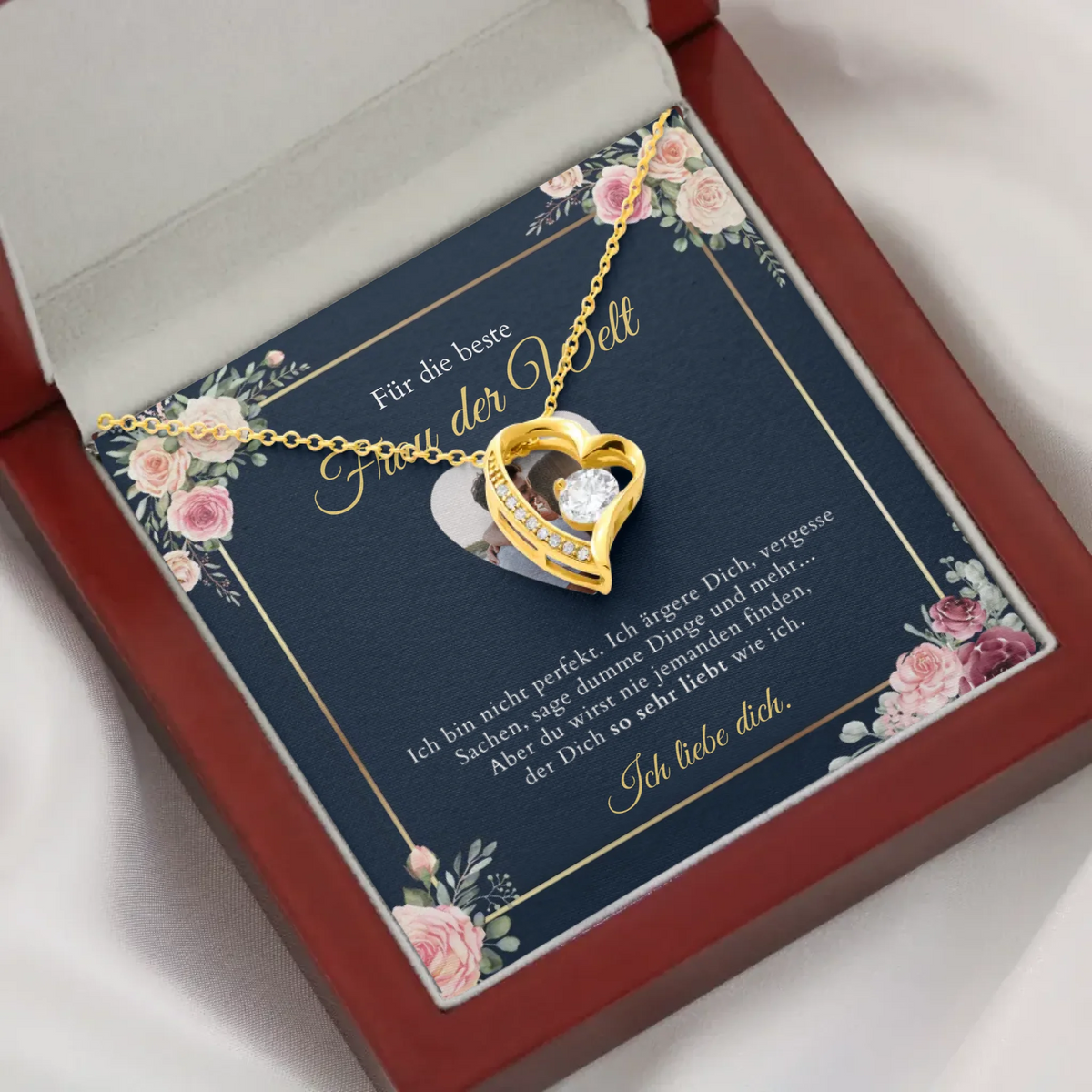 Forever Love "Bästa kvinnan" - Halsband med hjärthänge & personligt fotokort