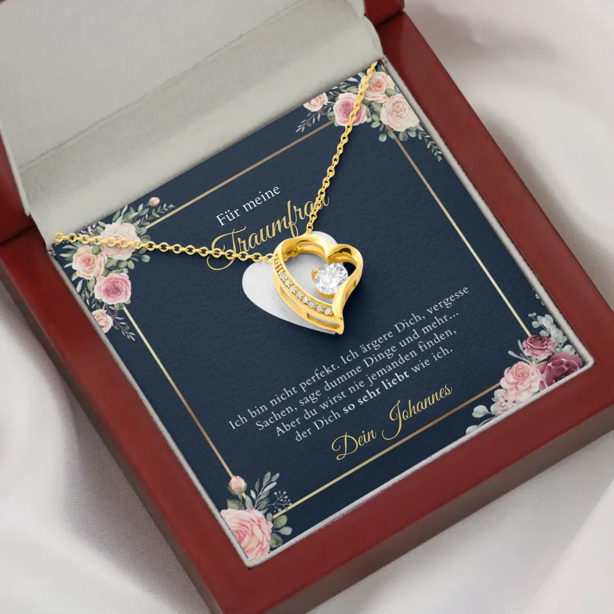 Forever Love "Drömkvinnan" - Halsband med guldhjärtan och personligt kort