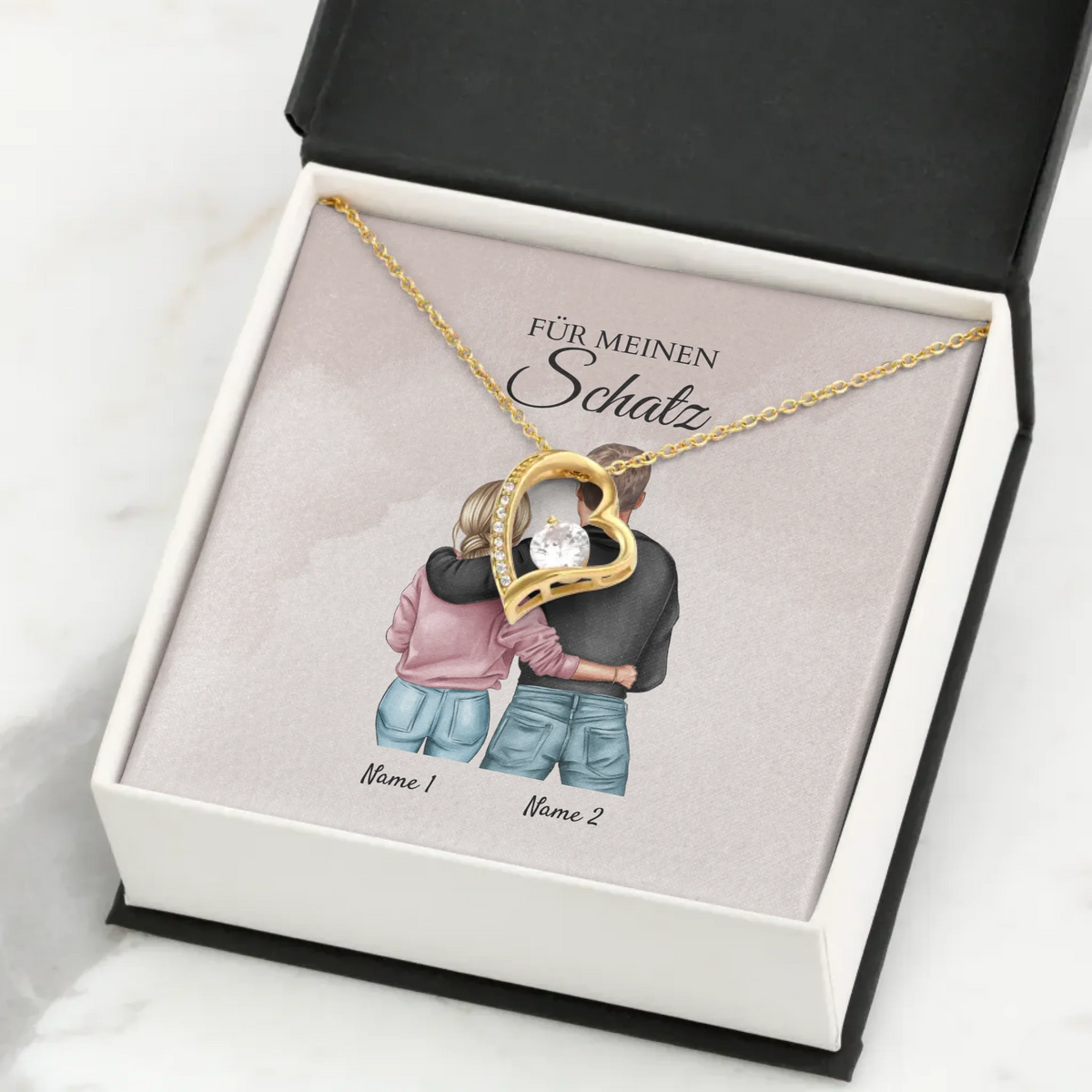 Forever Love "Bästa paret" - Halsband med hjärthänge och personligt kort