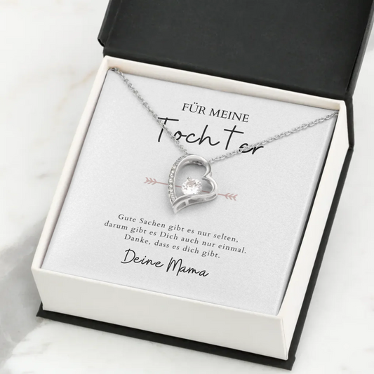 Forever Love "Till min dotter" - Halsband med hjärthänge och personligt kort (gåva till mor och dotter)