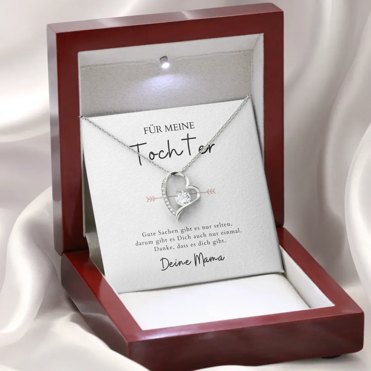 Forever Love "Till min dotter" - Halsband med hjärthänge och personligt kort (gåva till mor och dotter)