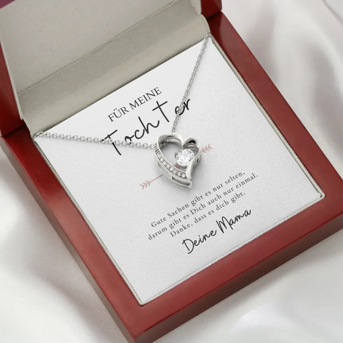 Forever Love "Till min dotter" - Halsband med hjärthänge och personligt kort (gåva till mor och dotter)