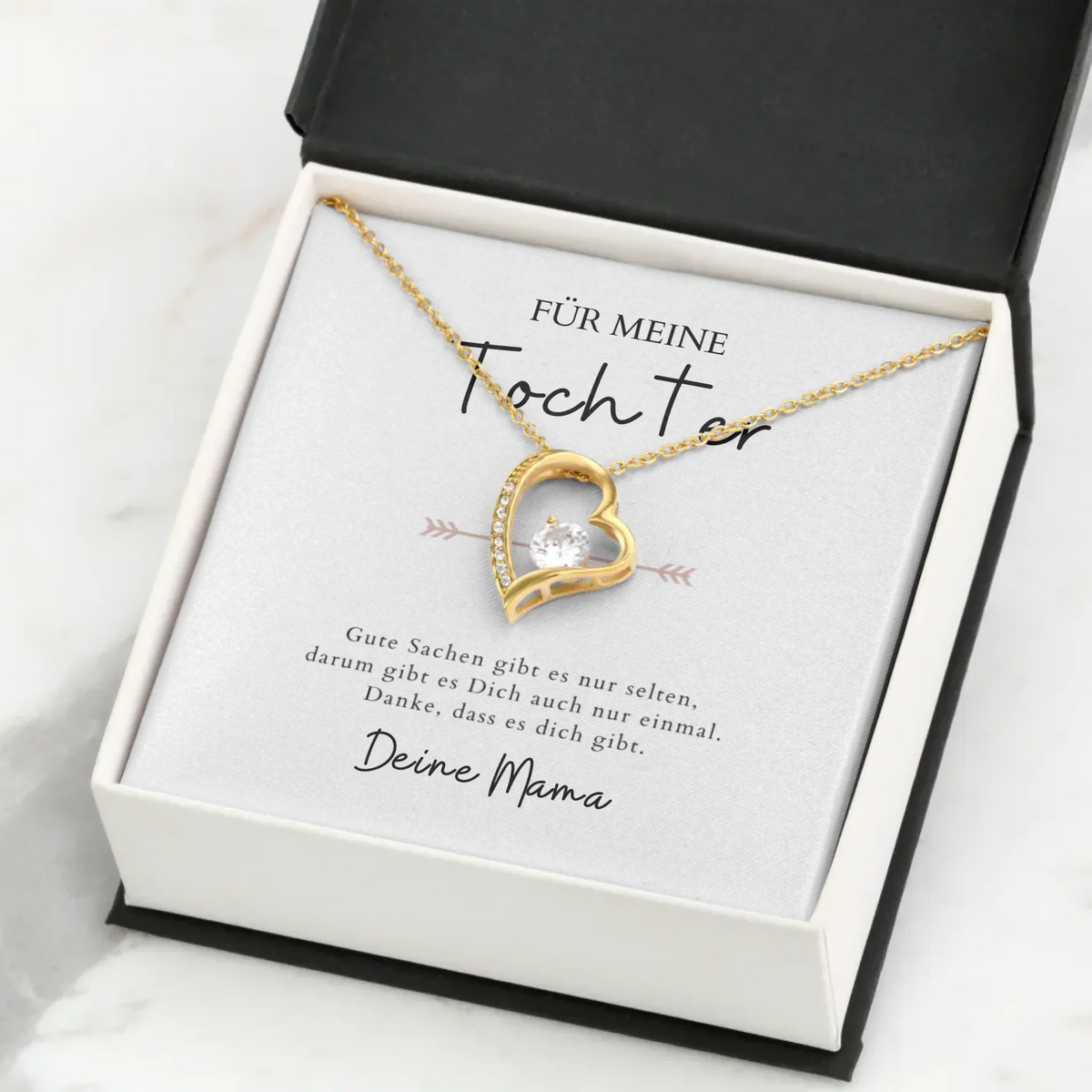 Forever Love "Till min dotter" - Halsband med hjärthänge och personligt kort (gåva till mor och dotter)