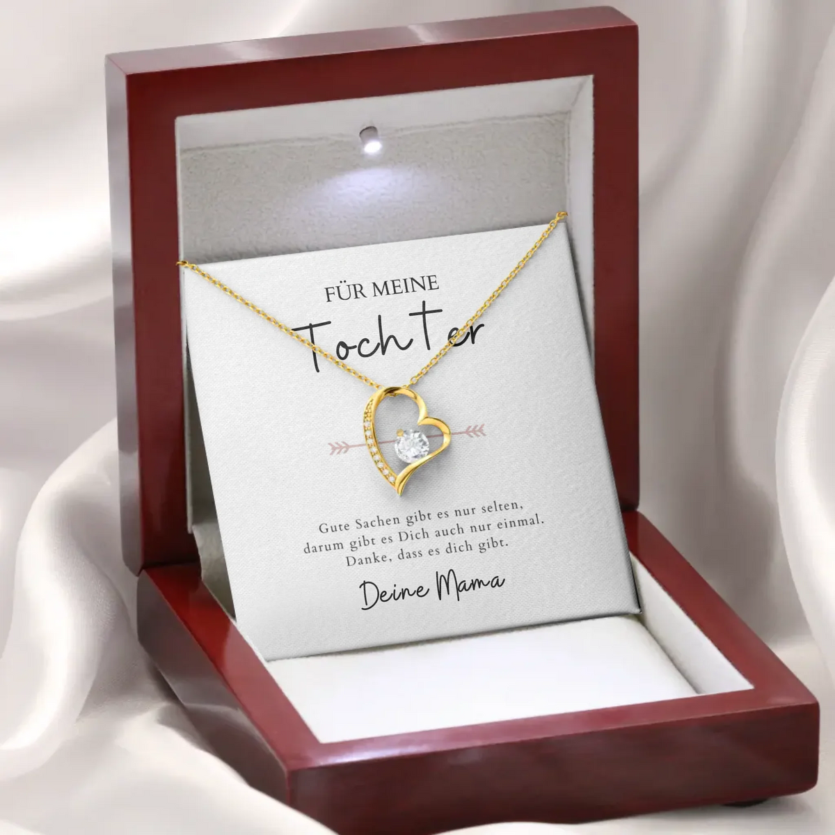Forever Love "Till min dotter" - Halsband med hjärthänge och personligt kort (gåva till mor och dotter)