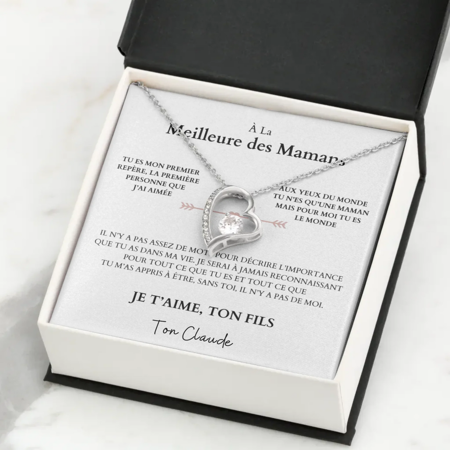 À la meilleure des mamans - Collier avec pendentif coeur & carte personnalisée