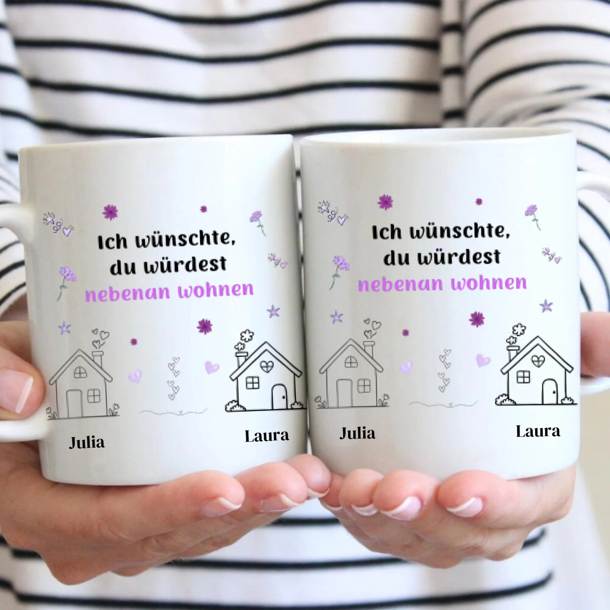 Ich wünschte, du würdest nebenan wohnen - Personalisierte Tasse für Freundinnen, Kolleginnen, Geschwister