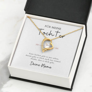 Forever Love "For min datter" - halskæde med hjertevedhæng &amp; personligt kort (datter-mor gave)