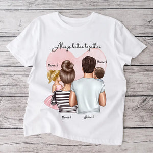 Famille heureuse - T-shirt personnalisé (föräldrar & 1-4 barn)