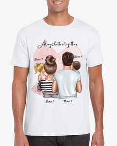 Famille heureuse - T-shirt personnalisé (föräldrar & 1-4 barn)