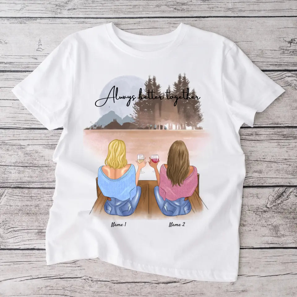 Bedste venner med drink - personlig T-shirt (100 % bomuld, unisex)