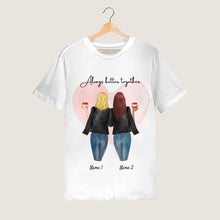 Ladda upp bild till gallerivisning, Beste Freundinnen Lederjacke mit Getränk - Personalisiertes T-Shirt (2-3 Personen)
