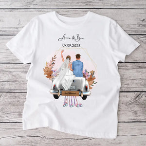 "Just Married" - T-shirt med tryck för bröllop - Till brudparet, bröllopspresent