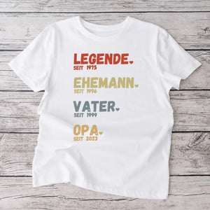 Til bedstefar - Legend Since - Personlig T-shirt til fædre og bedstefædre (100 % bomuld, unisex)