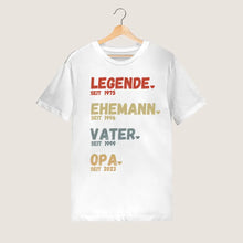 Ladda upp bild till gallerivisning, Für Opa - Legende seit - Personalisiertes T-Shirt für Väter &amp; Großväter (100% Baumwolle, Unisex)
