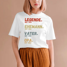 Indlæs billede til gallerivisning Til bedstefar - Legend Since - Personlig T-shirt til fædre og bedstefædre (100 % bomuld, unisex)
