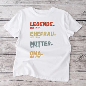 Til bedstemor - Legend Since - Personlig T-shirt til mødre og bedstemødre (100 % bomuld, unisex)